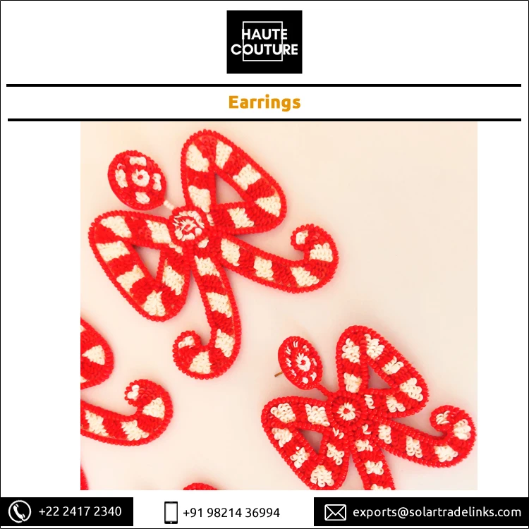 Sequins & Beads Made Candy Cane Drop Earrings Hand Embroidered Handmade Earrings from Contract Manufacturer