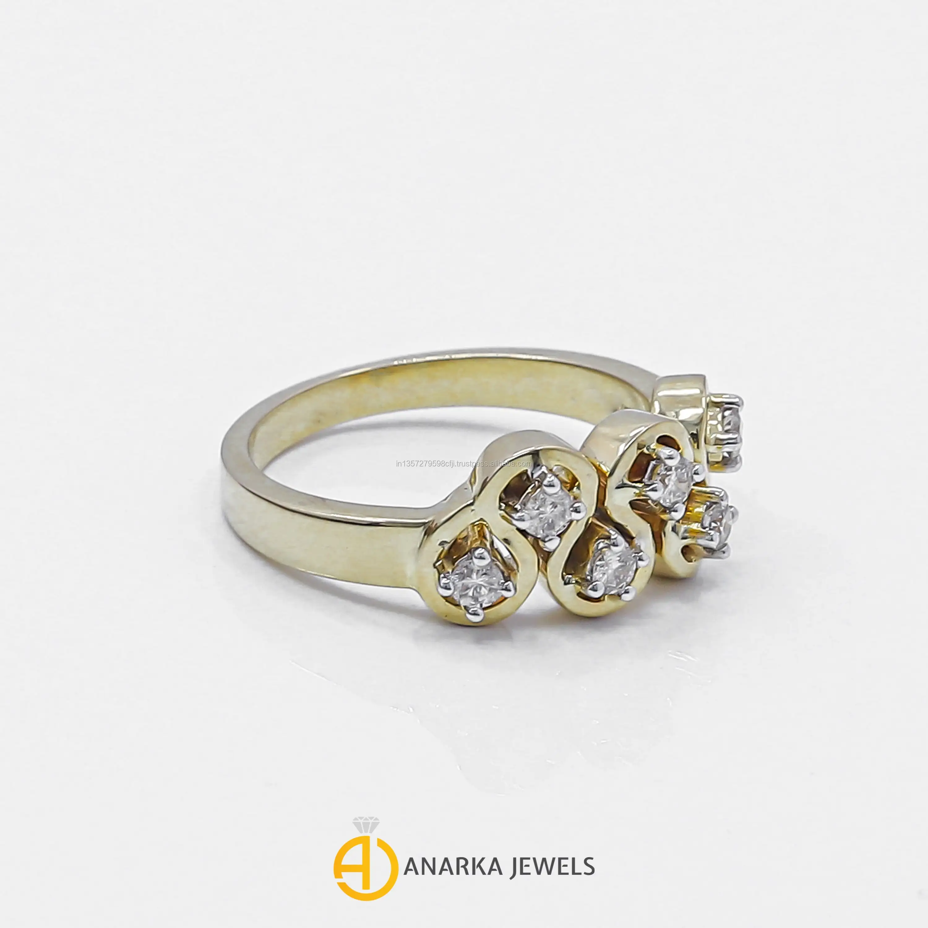 14K Yellow Gold Curve Design Engagement Multiple Diamond Ring MMR-434