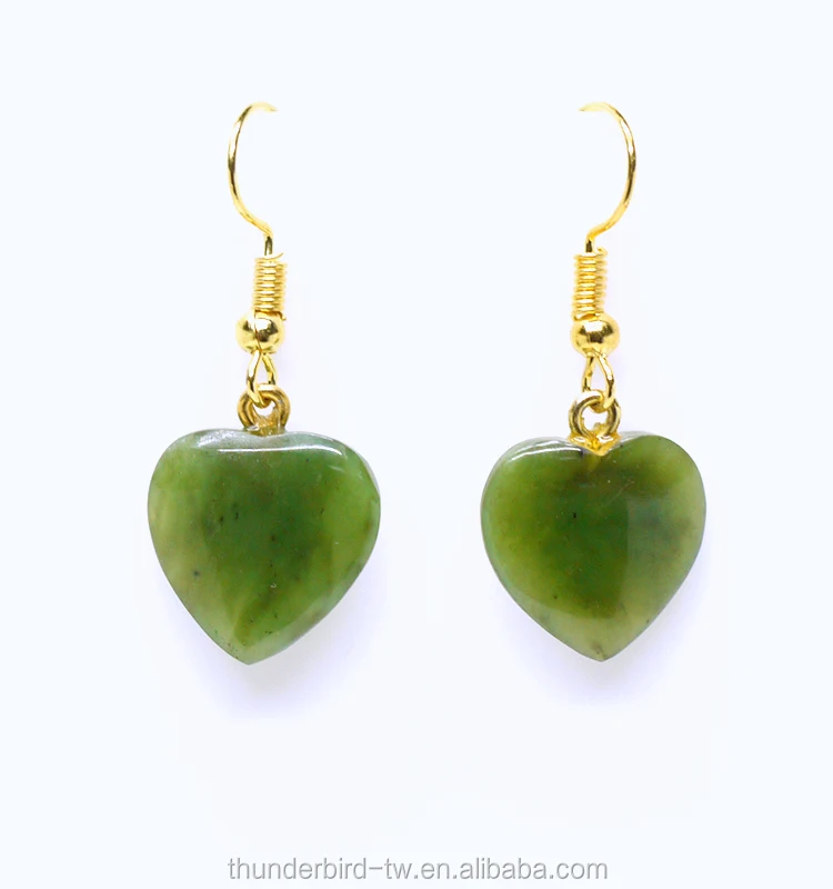 
Top sale alloy jewelry heart Natural Genuine green jade nephrite jewelry hook pendant earring 