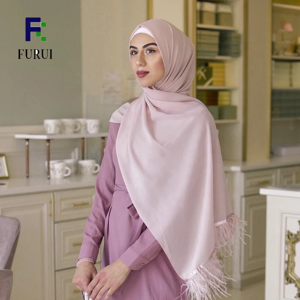 Fashion customize chiffon hijab with feather design scarves america popular chiffon hijab