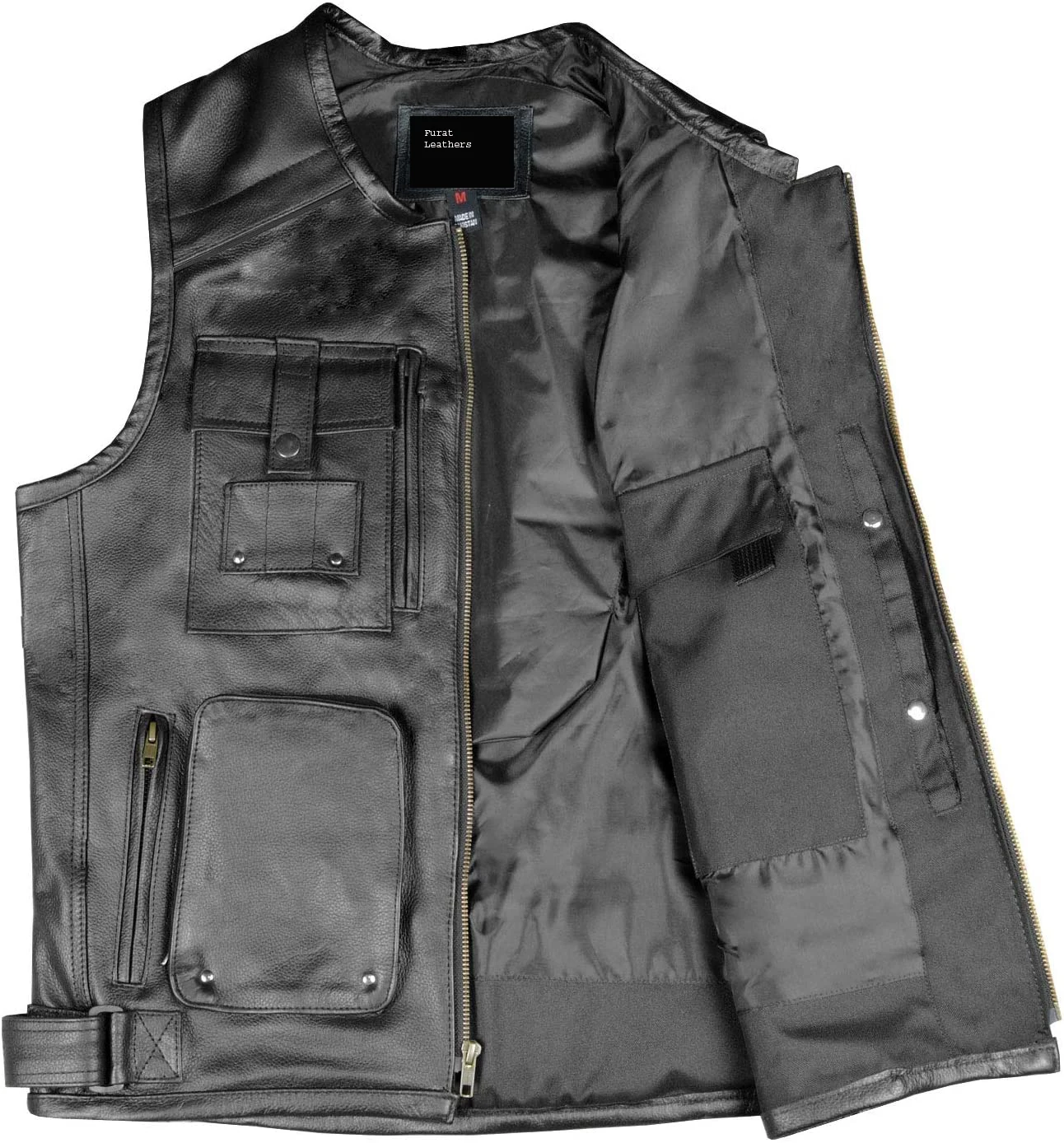 COWBOY BLACK GENUINE FRINGES LEATHER VEST Biker Vests With Concealed Carry Gun Pocket Cruise Vintage