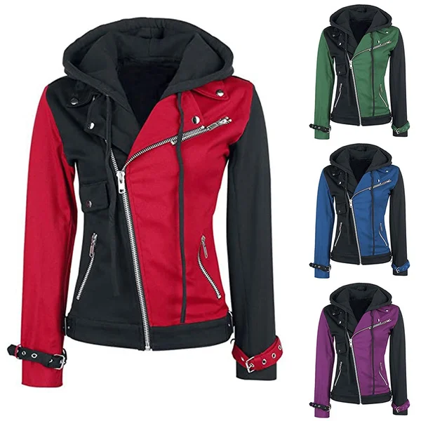 Wholesale custom latest design Fashion Women Black and Red Zip Up Hoodie customized size style