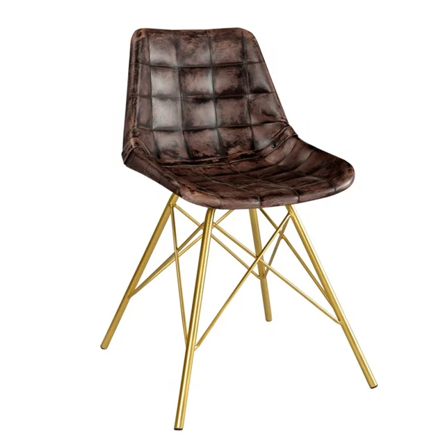 VINTAGE INDUSTRIAL ANTIQUE DURABLE LEATHER UPHOLSTERED DINING METAL CAFE CHAIR