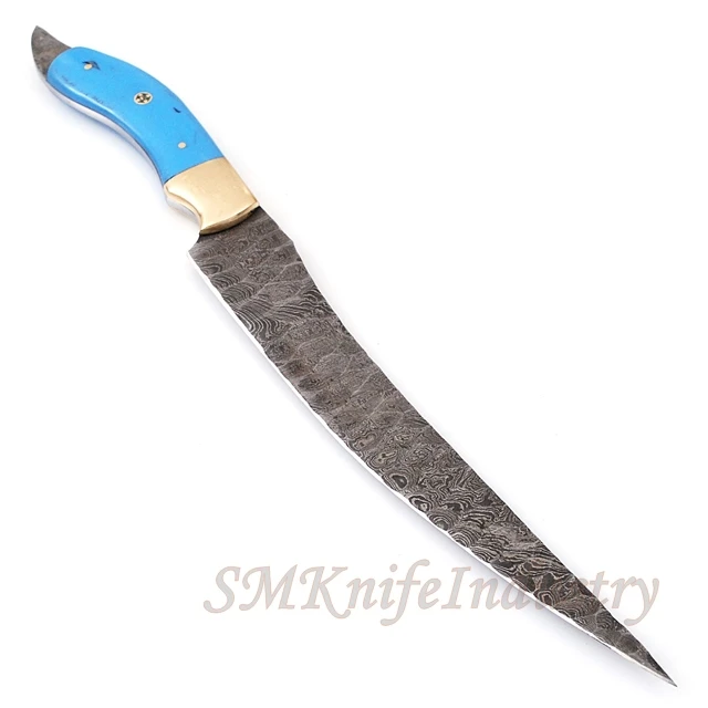 Custom Hand Folded Steel Forged Damascus 315+ Layers Fillet knife With leather Sheath cover