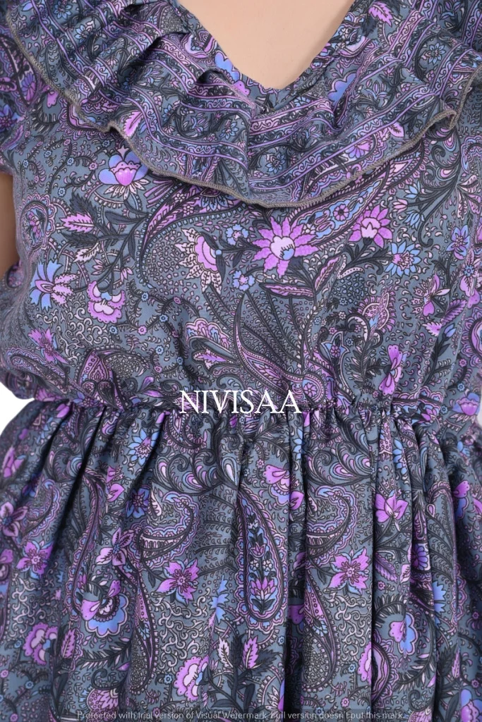 Summer Blue Color 2022 Long Dress Floral Printed Boho Beach Dress Short Sleeves Elegant Design Attractive Look Dress