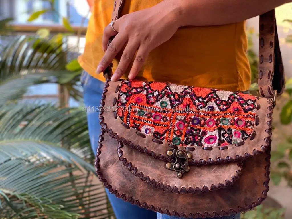 Indian Stylish Gypsy Leather Shoulder Bag Banjara Boho Handbag Shoulder Bag Patch Work Bags