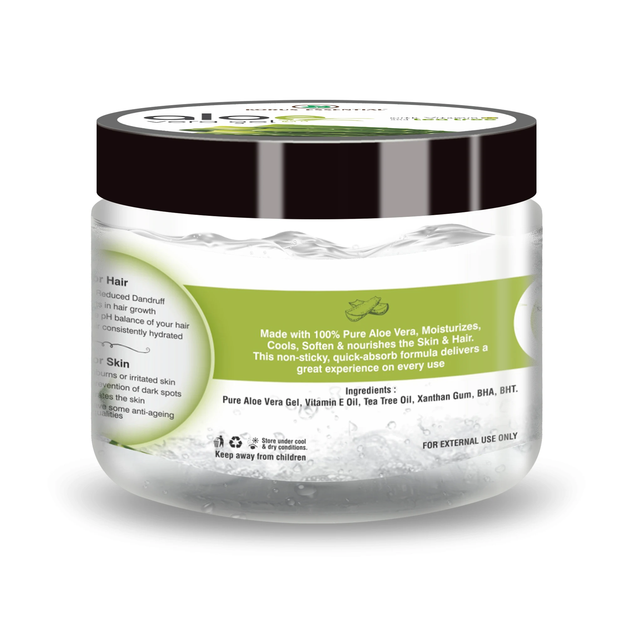 Korus Essential Aloe Vera Gel with Tea Tree and Vitamin E - 200g Pack