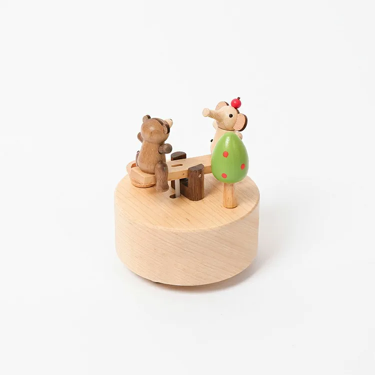 [1] Wooden Seesaw  Musical Box Elephant Bear music boxes