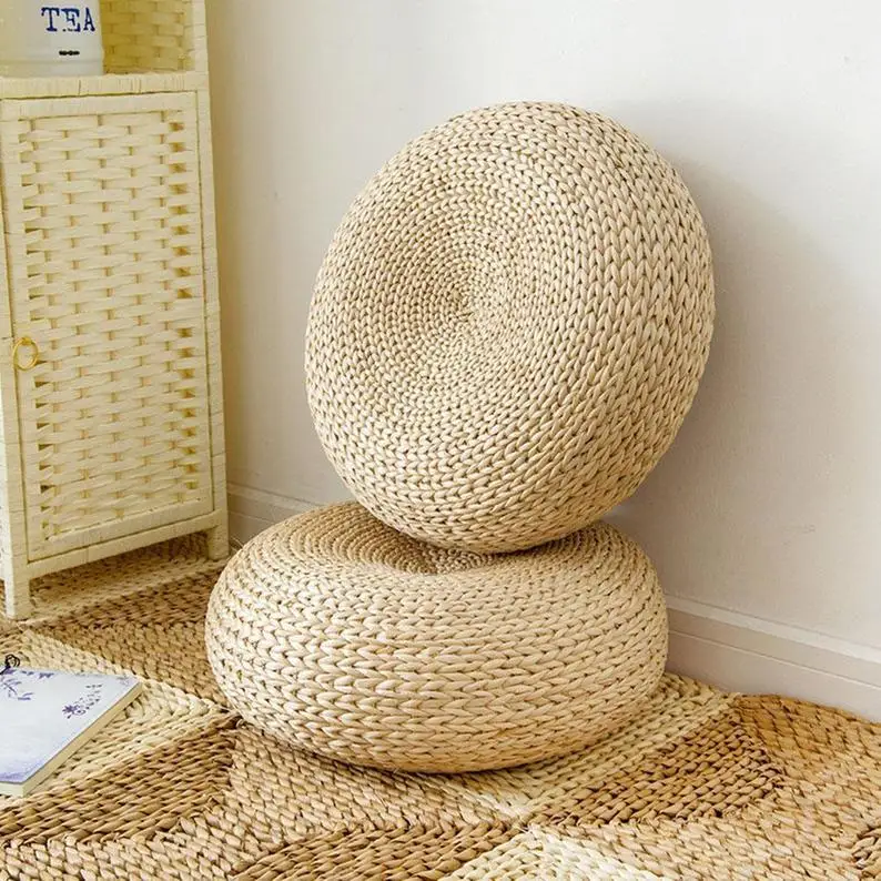 Unique Seagrass Water Hyacinth Foot Stool Outdoor Cushion Convenient & Versatile For House Floor