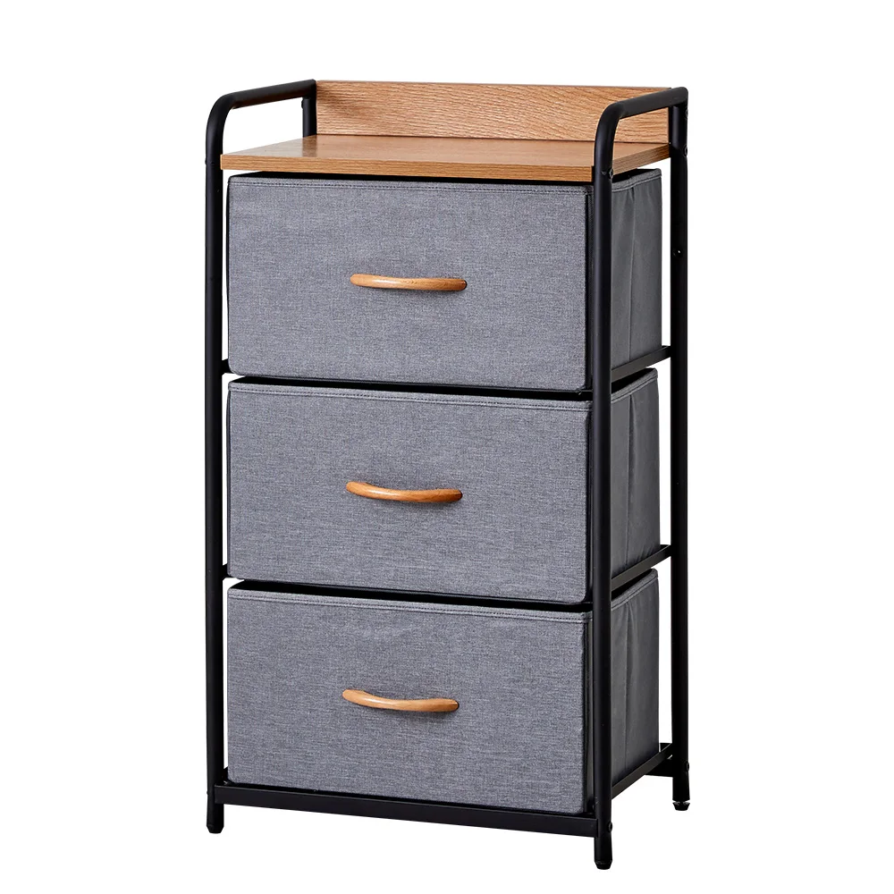 Kids Fabric drawers Clothes Storage Cabinet Organizer furniture Black Metal Frame Wooden shelf tool boxes