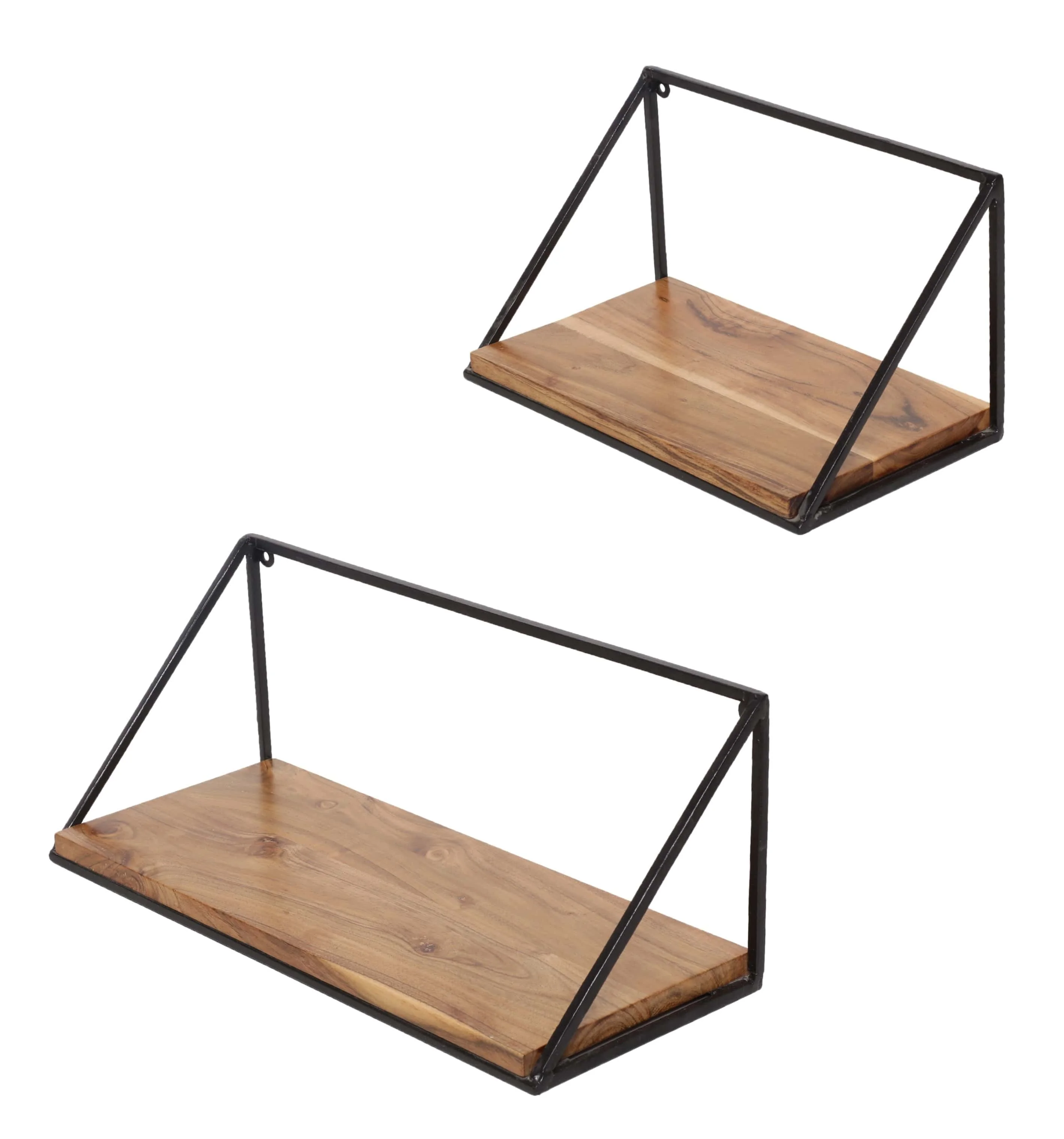 Wooden Wall Mounted Storage Iron Shelf - Set of 2 (Acacia Wood, Natural)
