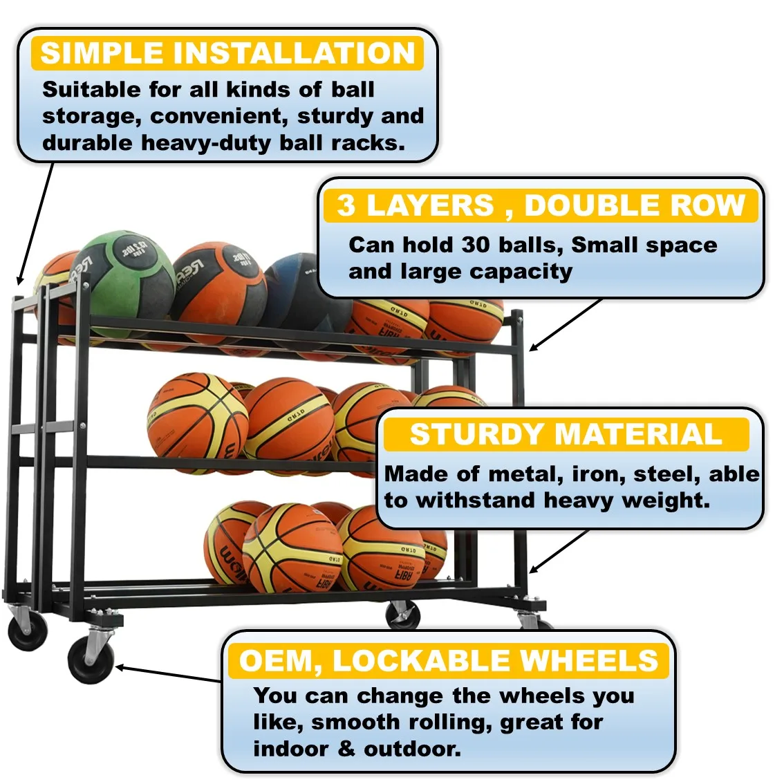 Ball organizing basket soccer basketball storage rack basketball cart
