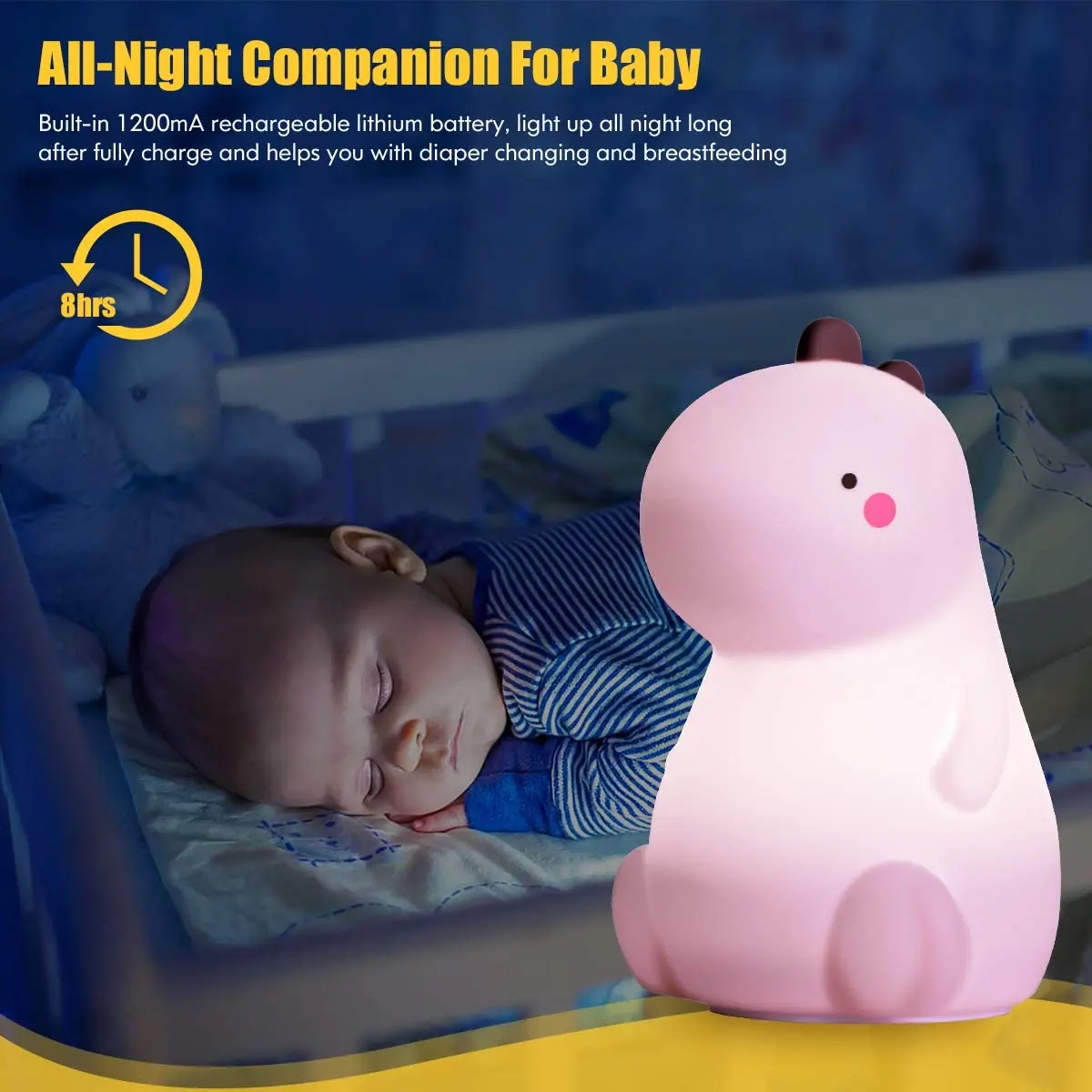 2021 Amazon New Mini Led Lamp Bedroom Children Silicone Kawaii Dinosaur Cute Night Light