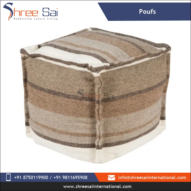 Modern Design Hand Woven Polystyrene Balls Filling Wool & Cotton Poufs