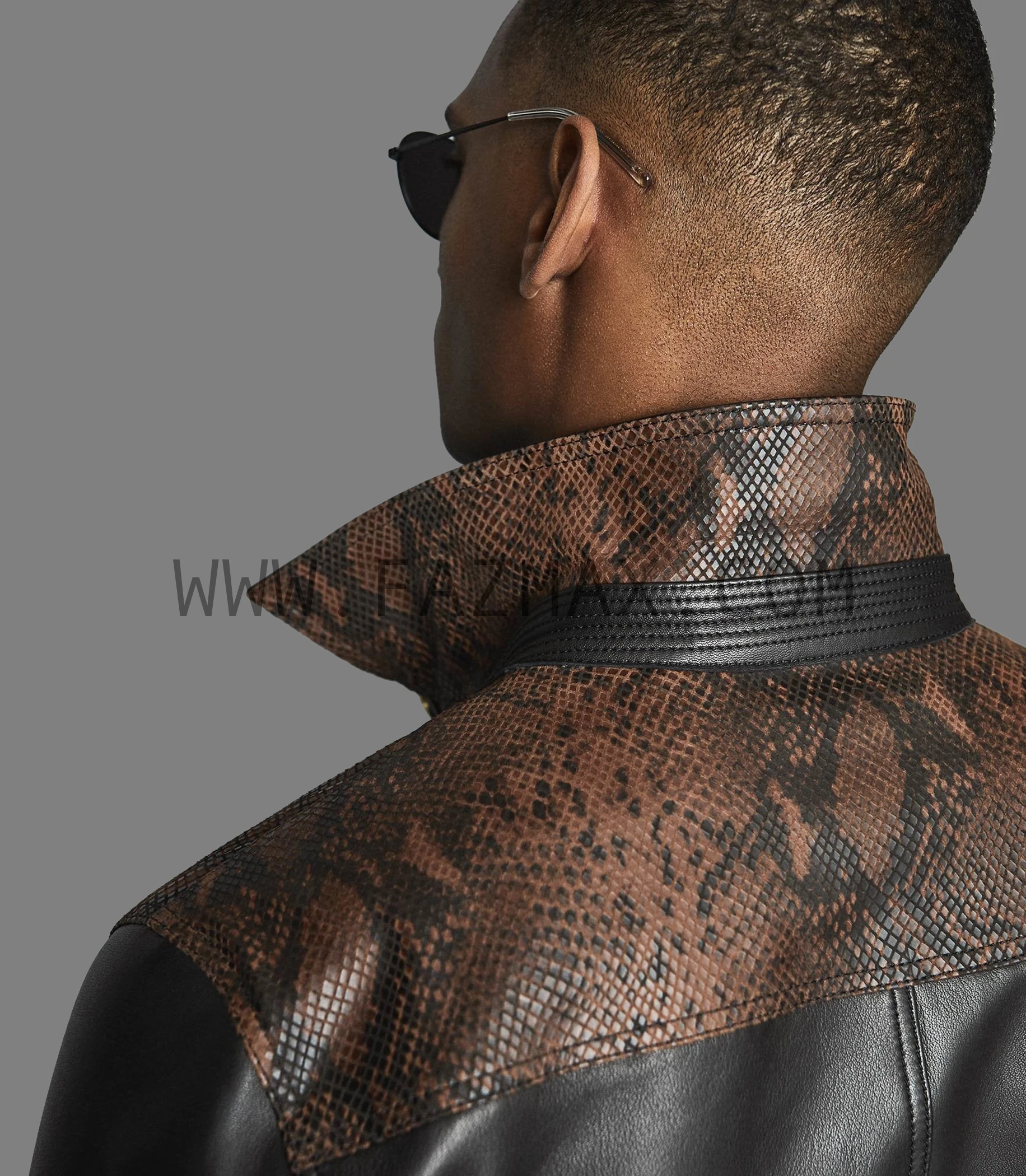 Mens Snake Print Shirt Style Leather Jacket 2024