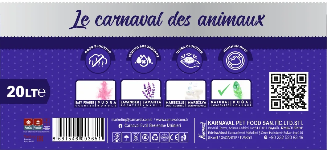 Unscented Super Clumping Cat Litter For Pet Cat 0,6-2,25 Mm (20 Lt )