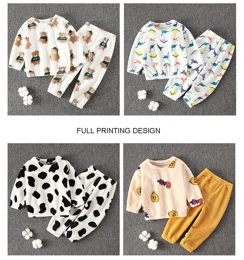 OEM and ODM Manufacture Kids Winter Pajamas Custom Cartoon Printing Coral Fleece Children Nightwear