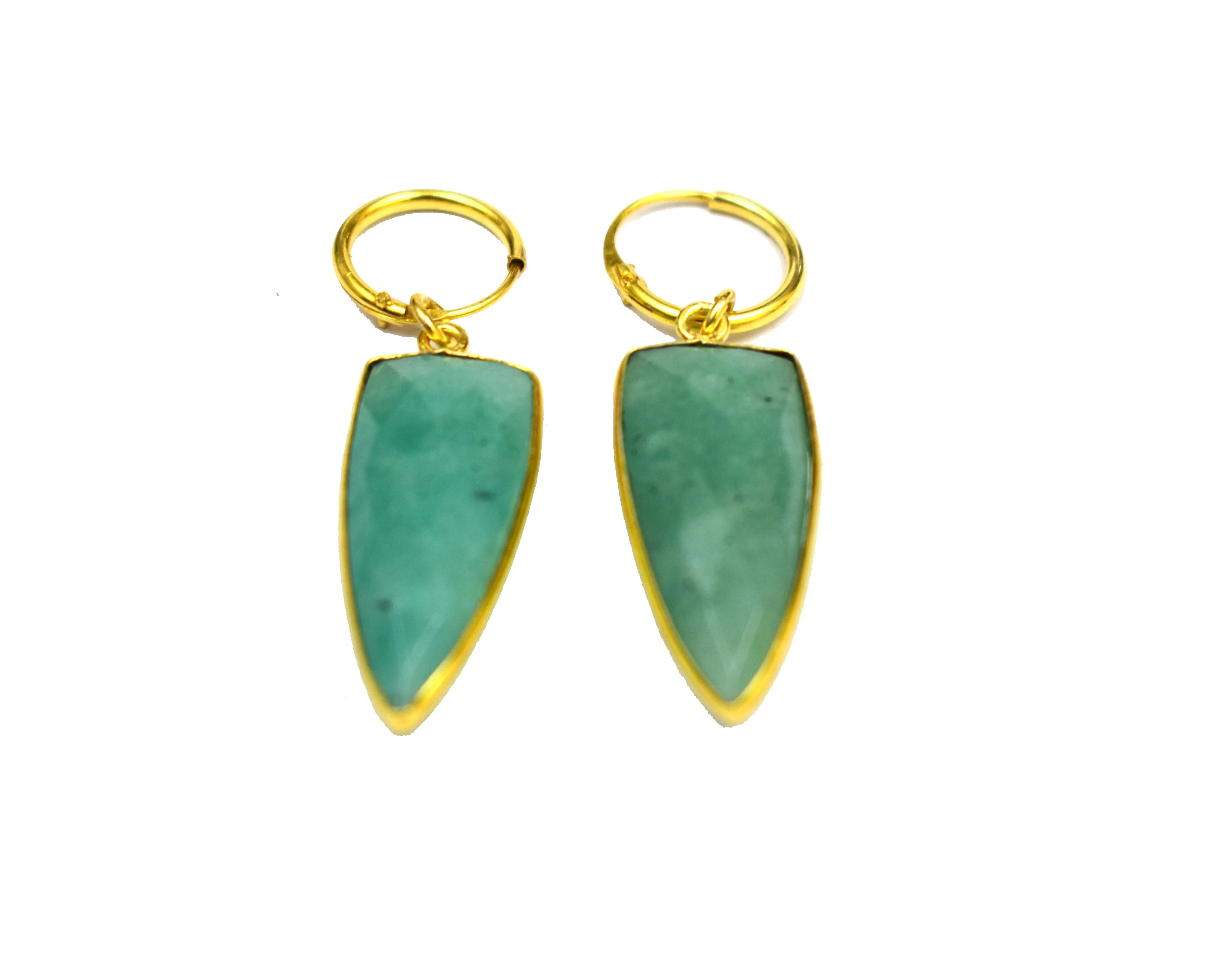 Gold plated natural amazonite gemstone jewelry bali hoop earring