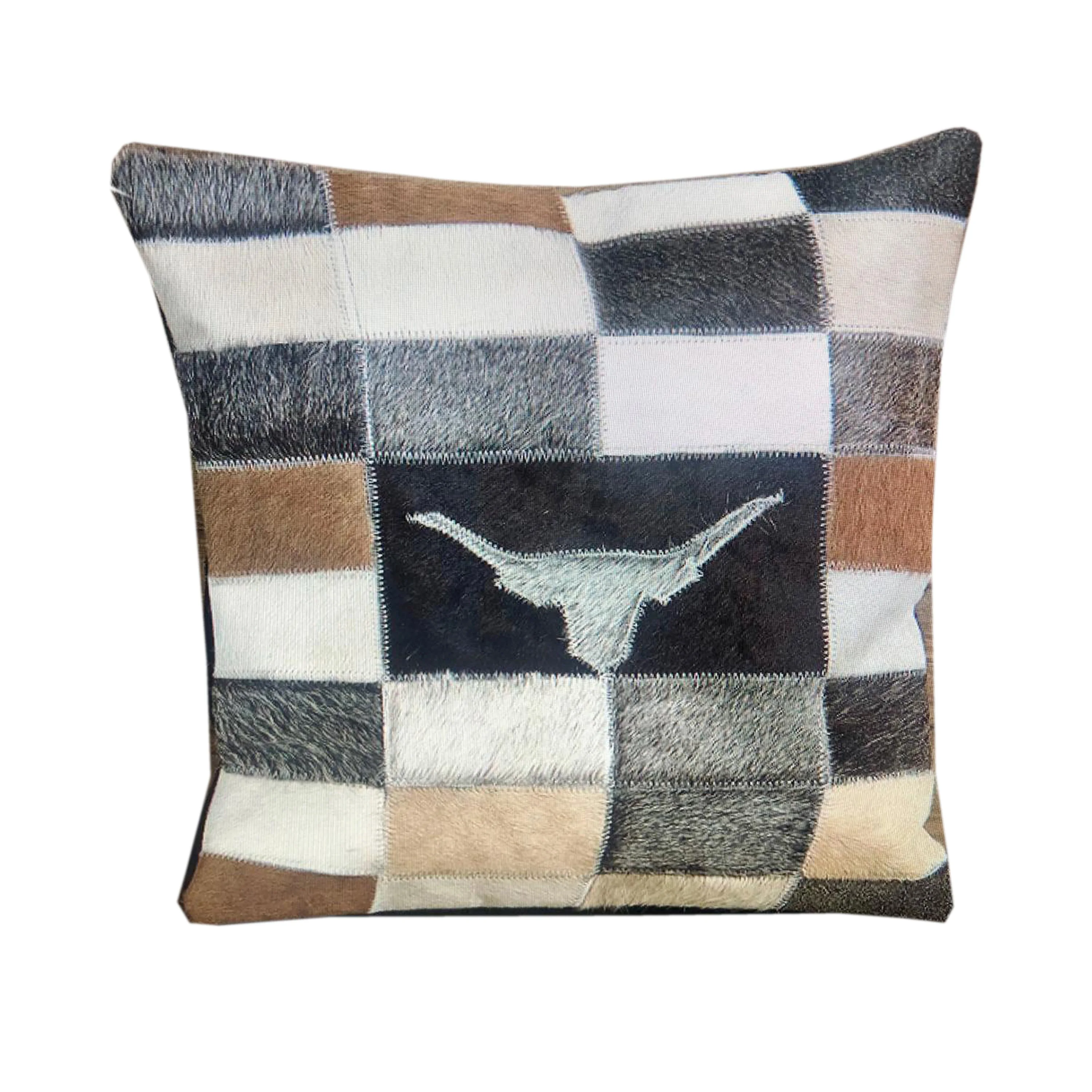 pure leather patchwork  hair on ox  leather cushion covers wholesale price pure leather cushion covers of high quality
