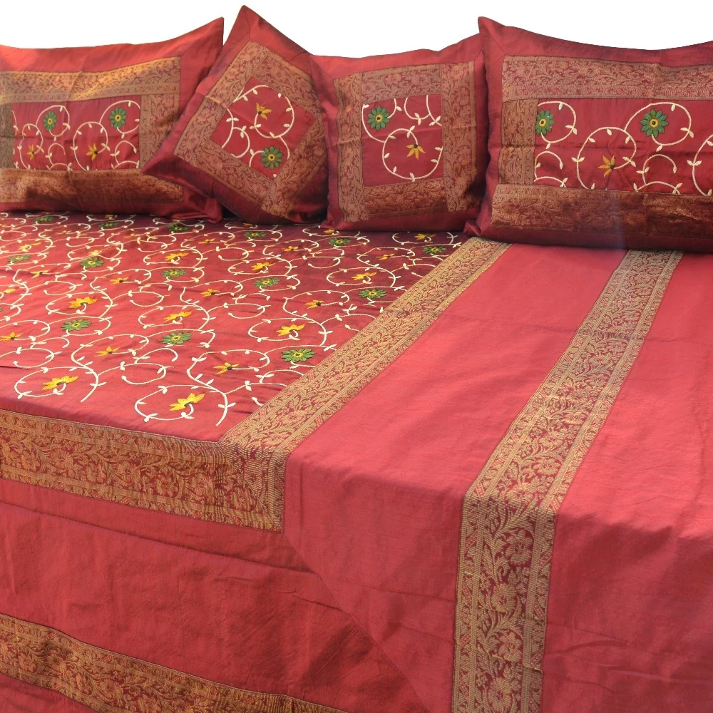 SEBPC005 Indian Light Embroidered Silk Bedspread Set Luxury Bedspread 5 Pcs Bedspread Set