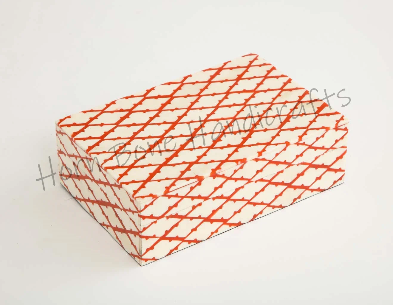 Wholesale Rectangular Bone Inlay Decorative Box in Tomato Red Color Bone Inlay Storage Box Tableware Decor Handicrafts in India