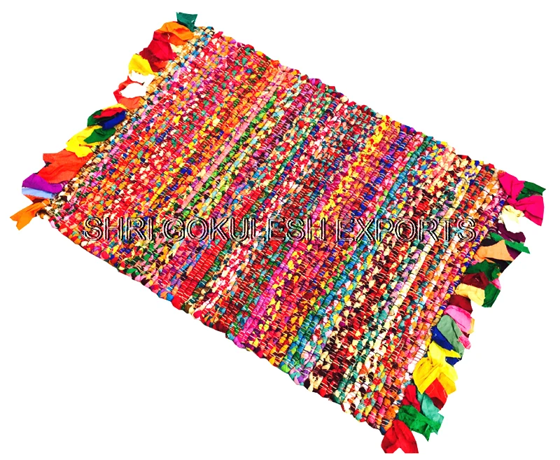 Latest 2021 Indian Handloom Double sided use Abstract modern design 100% Cotton chindi Rag Rugs