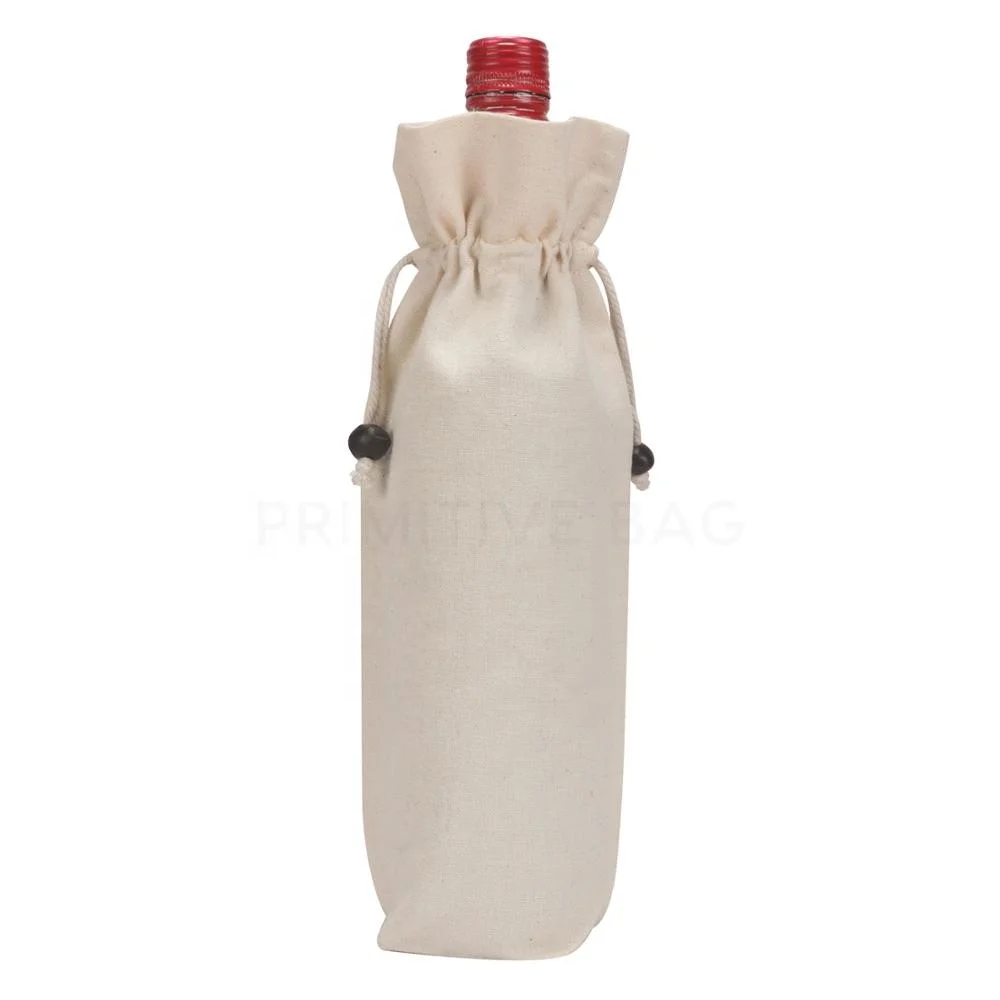 Double drawstring closure wine gift bag-cotton canvas wine packaging printing personalized gift drawstring closure wine bags