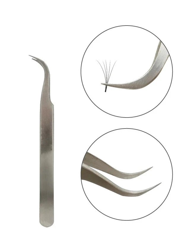 Eyelash Extension Tweezers Curved Tip Custom Logo Silver High Quality Stainless Steel Lash Tweezer Wholesale Private Label