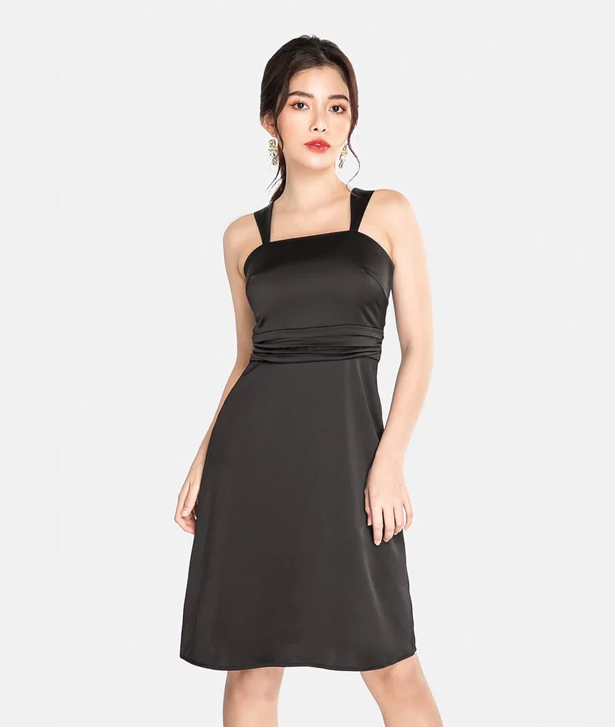 Solid Color Spaghetti Strap Satin Dress Sexy Women Sleeveless One-Piece Dress for Summer Club Party Wear Lady  Made in Vietnam