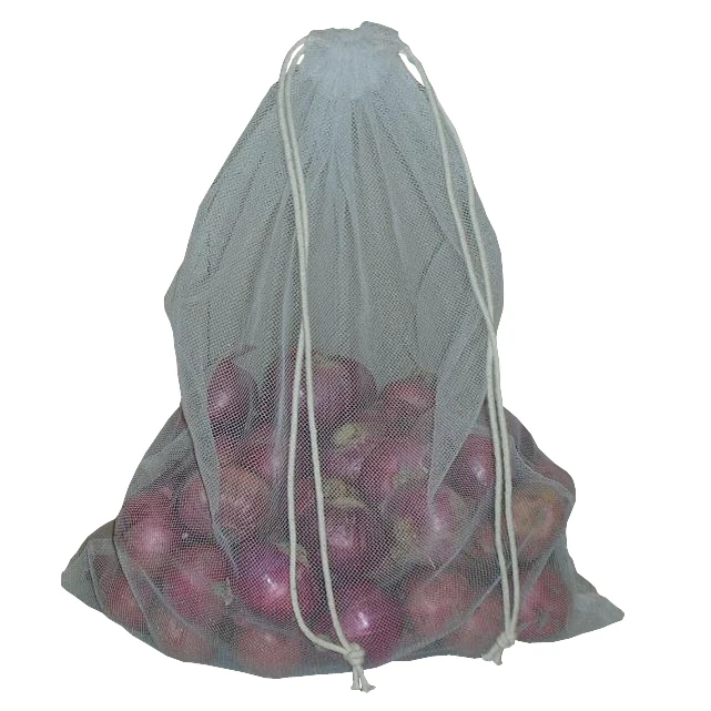 Re-usable Best Quality Fruit Vegetable Packaging Bags Cotton Drawstring Polyester Net Grocery Mesh Bag
