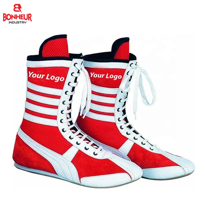 
Latest Design Leather Boxing Shoes Wrestling Martial Art MMA Gym Weightlifting gym Training Running Boot 