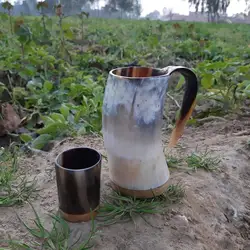 Viking Drinking Horn Mug With shot glass polished set of 2 pieces in wholesale Indian manufacturer