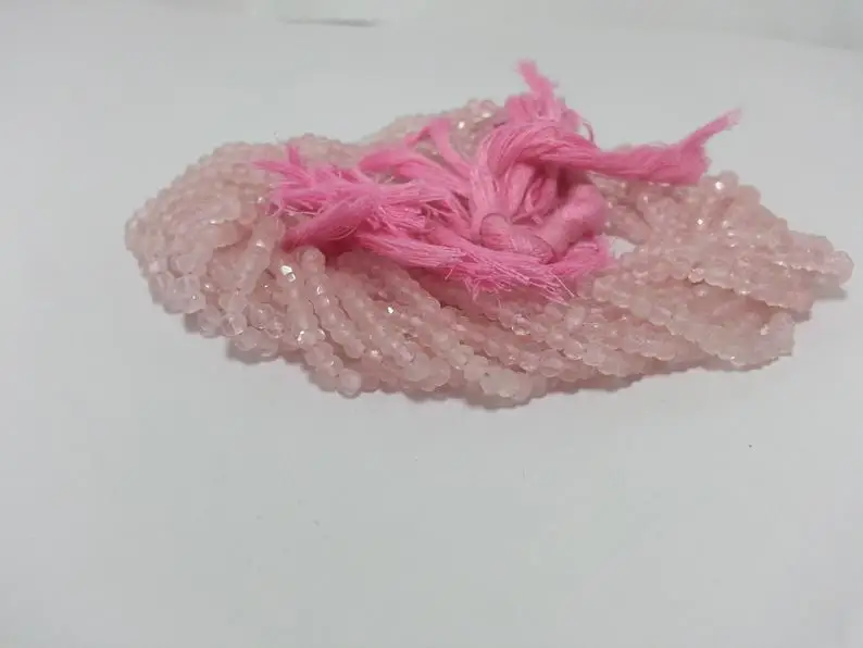 Faceted Rondelle Beads Strand Rose Quartz Stone Natural 4mm Jewelry Making 100% Natural Color Rose Colour AAA+ Grade RQUARTZB3