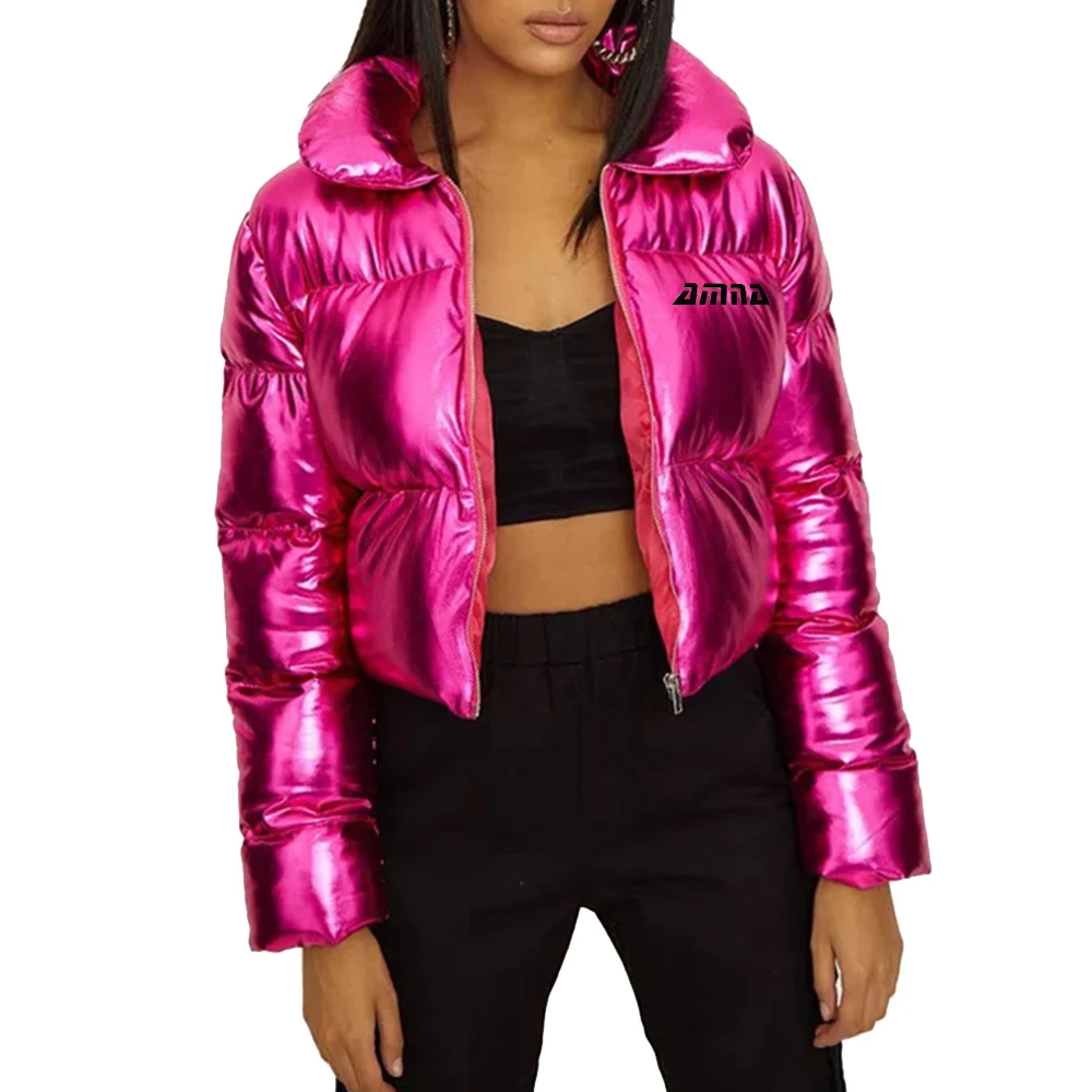 New Shiny Pink Color Puffer Jackets With Custom logo Printig