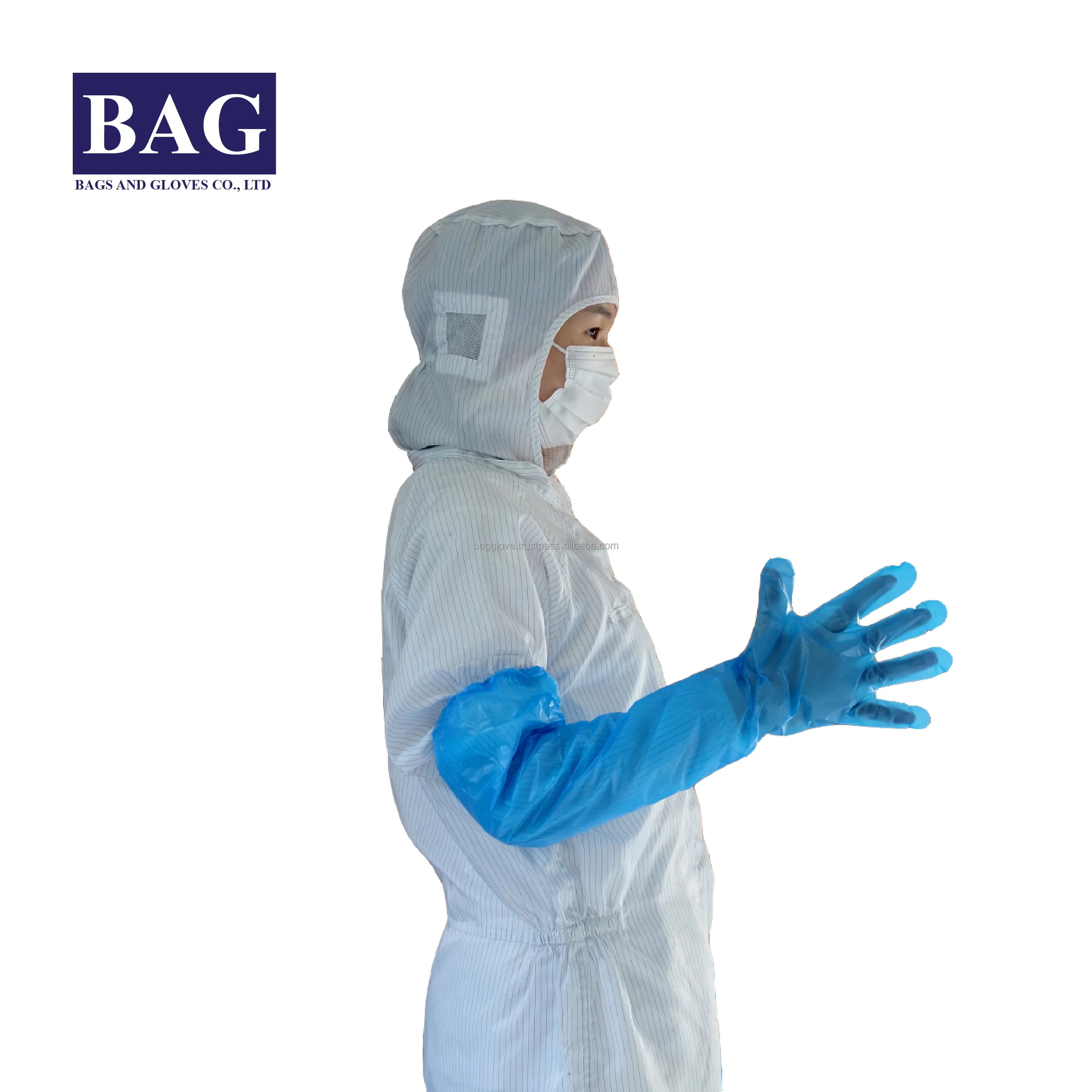 BLUE HDPE Disposable Veterinary Long Sleeve Gloves with Rubber Band at Cuff
