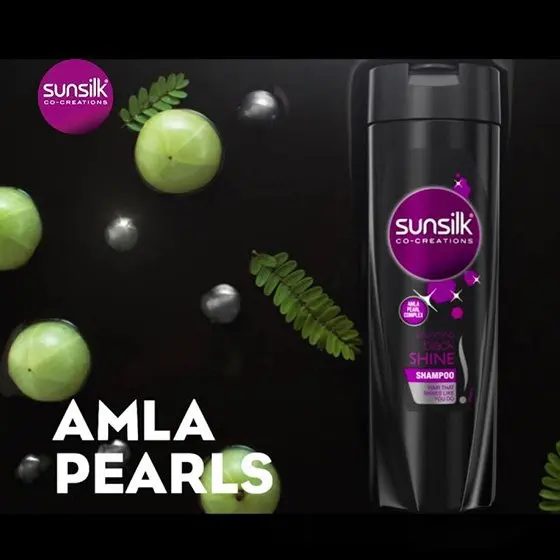 Sunsilk Stunning Black Shine Shampoo with Amla Pearl Extract, Moisturised and Shiny - 180ml