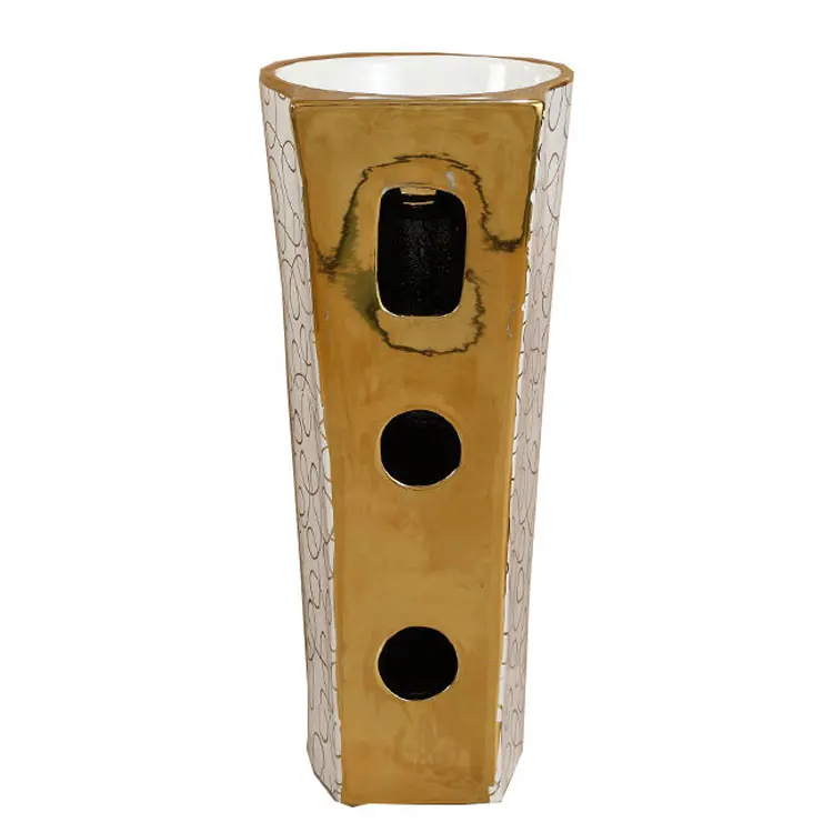 Chinese European Design Bathroom sinks Wash Basin Stand on-piece Pedestal golden color Basin