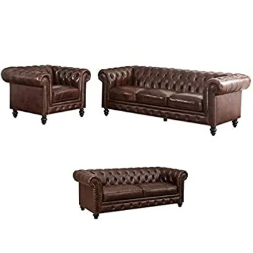 Комплект диванов chesterfield из натуральной кожи