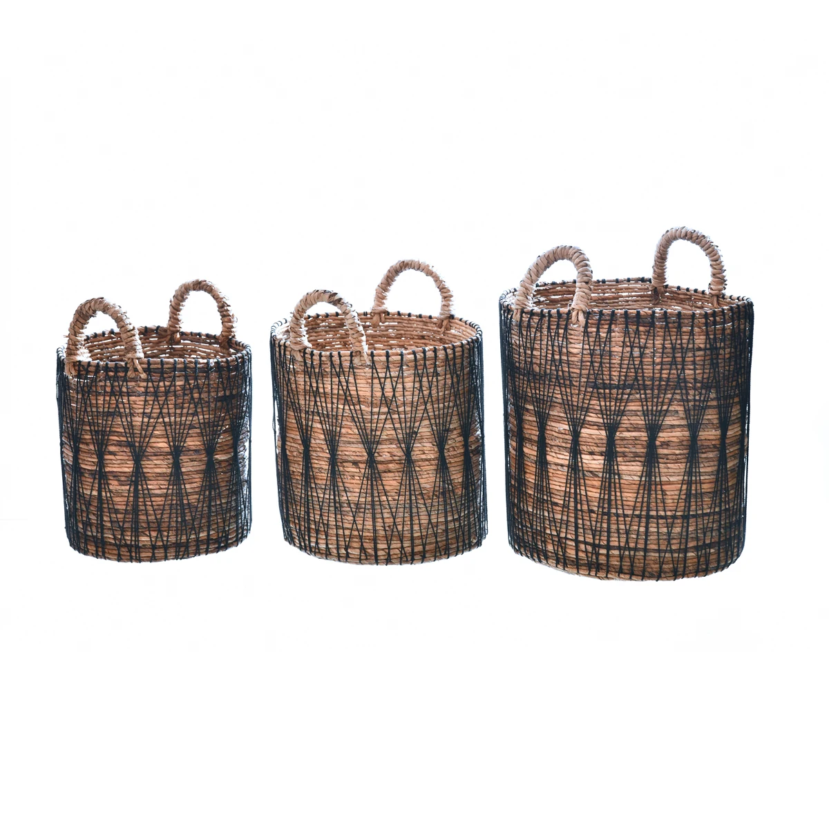 Handmade Eco-Friendly Banana Leaf Basket With Macrame Set Of 3 Deco hanging Leaf Natural Material Basket