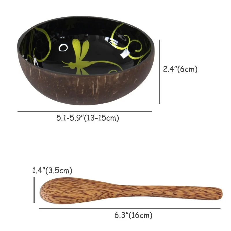 Biodegradable Natural Coconut Bowl and Wooden Spoon - Coconut Shell Bowl Handmade In Vietnam - Salad, Dessert and Smoothie Bowls
