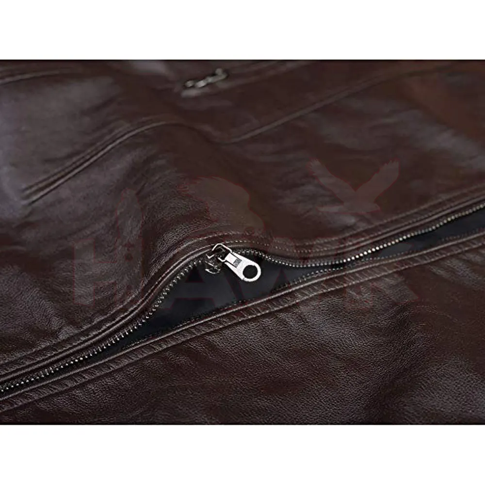 Wholesale Prices Genuine Lambskin Leather Brown Color Stand Collar Fully Customized Jacket For Men