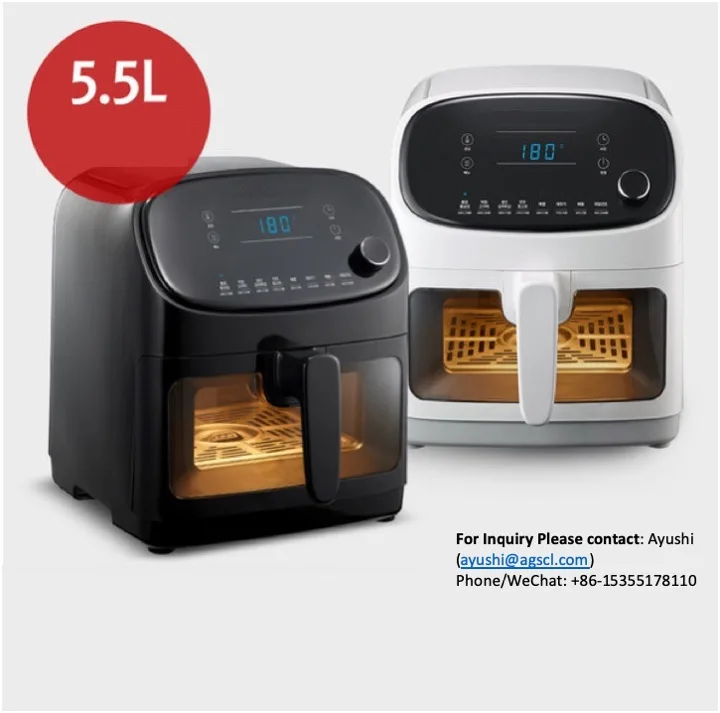 2021 5.5L energy saver electric air fryer  with halogen heating element and glass window-1300W