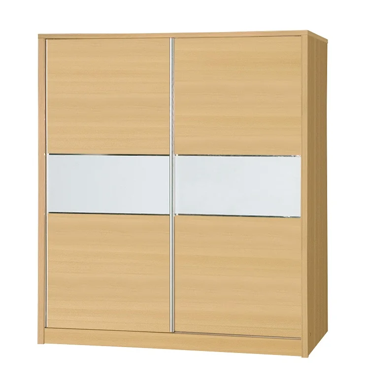 Malaysia Factory Modern Wooden 2 Sliding Door Wardrobe Big Hanging Space Furniture 1244