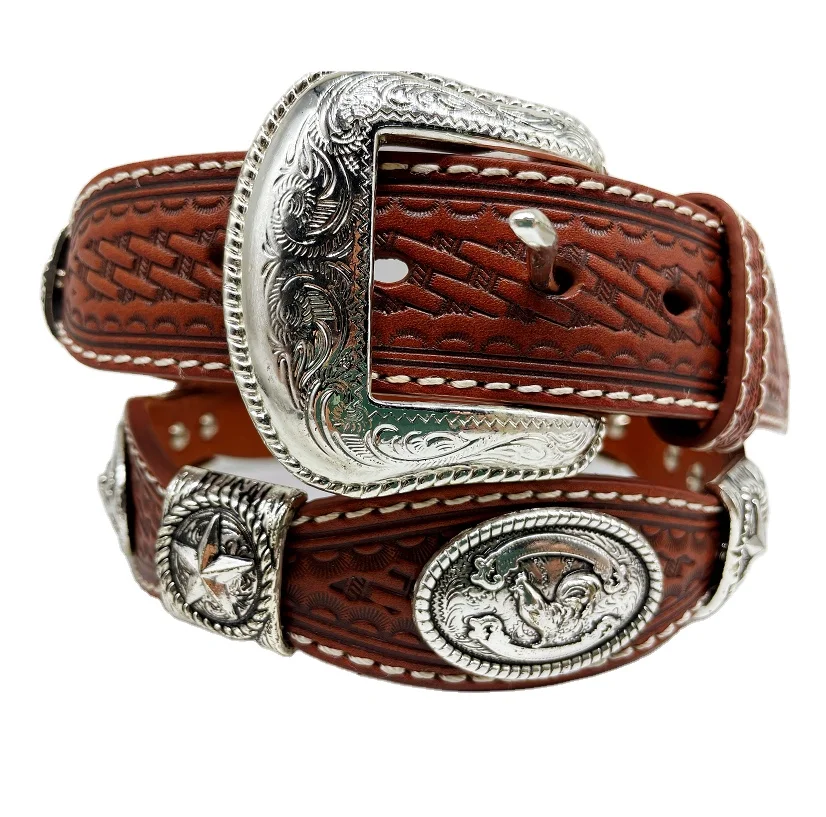 star  conchos + Rooster conshos real leather belts  from China belts factory