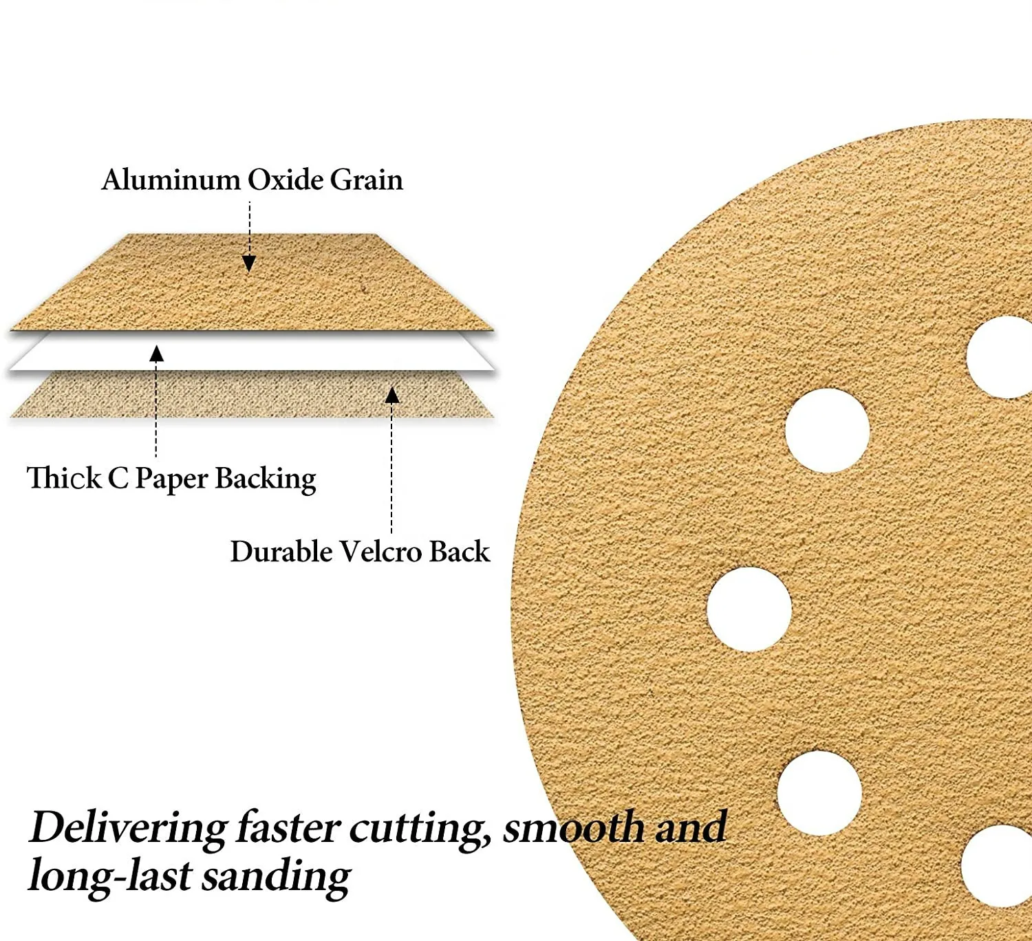 China manufacture konaflex-golden yellow  5inch(125mm)with 8 dust holes hook&loop sanding disc