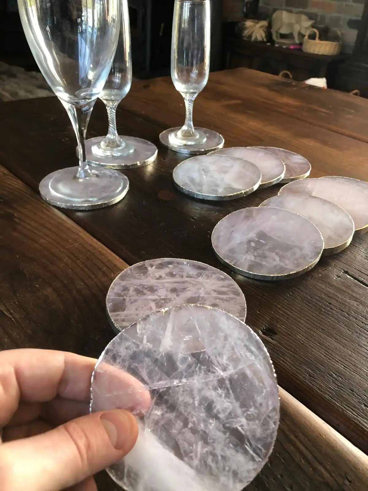 Agate Coaster/Wholesale Natural Clear Quartz Agate Coaster With Gold & Silver Plated Rim Buy From Planet Crystal Exports