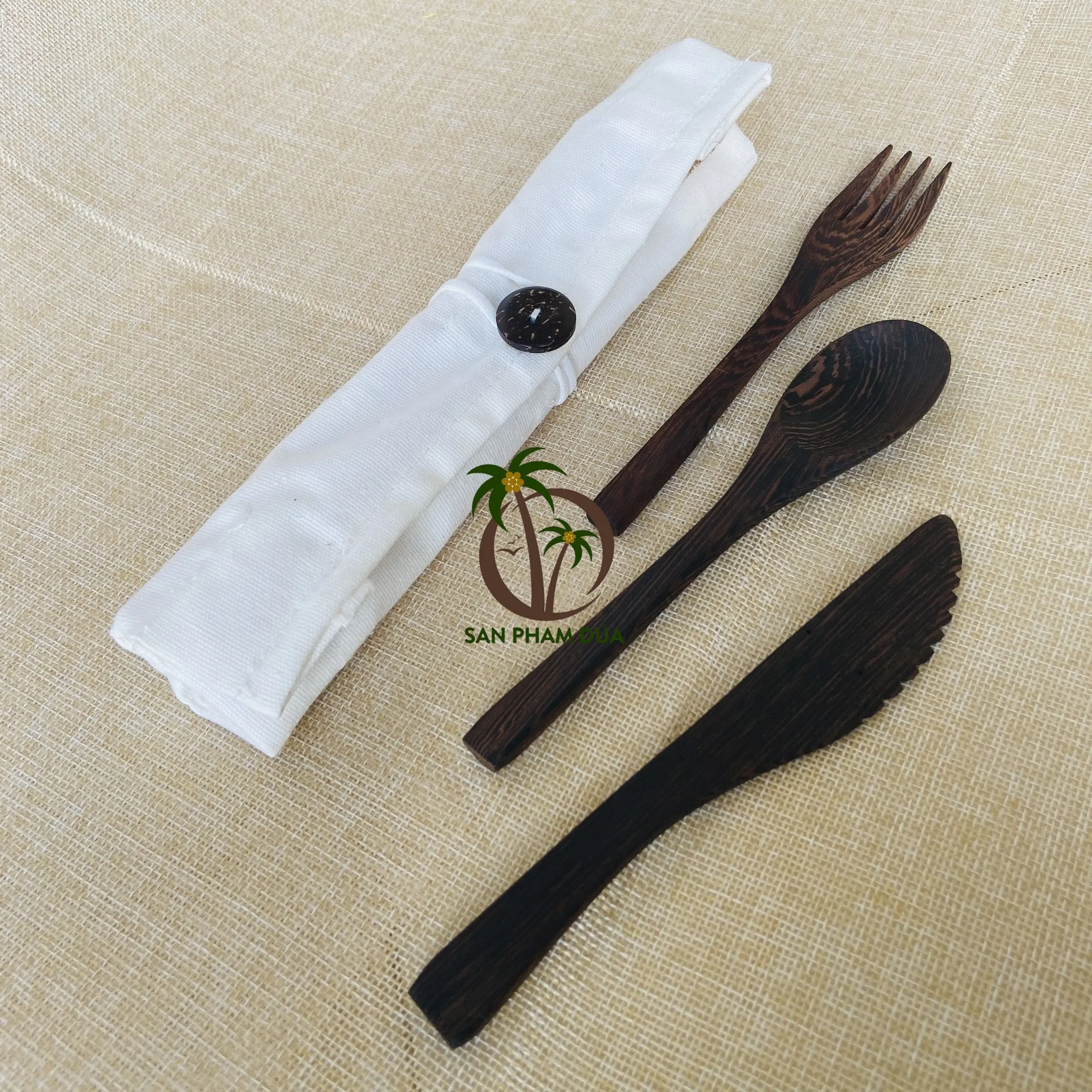 Coconut wood cutlery Coconut cutlery wood handle disposable wooden cutlery set/Wooden travel set/Stainless wooden cutlery