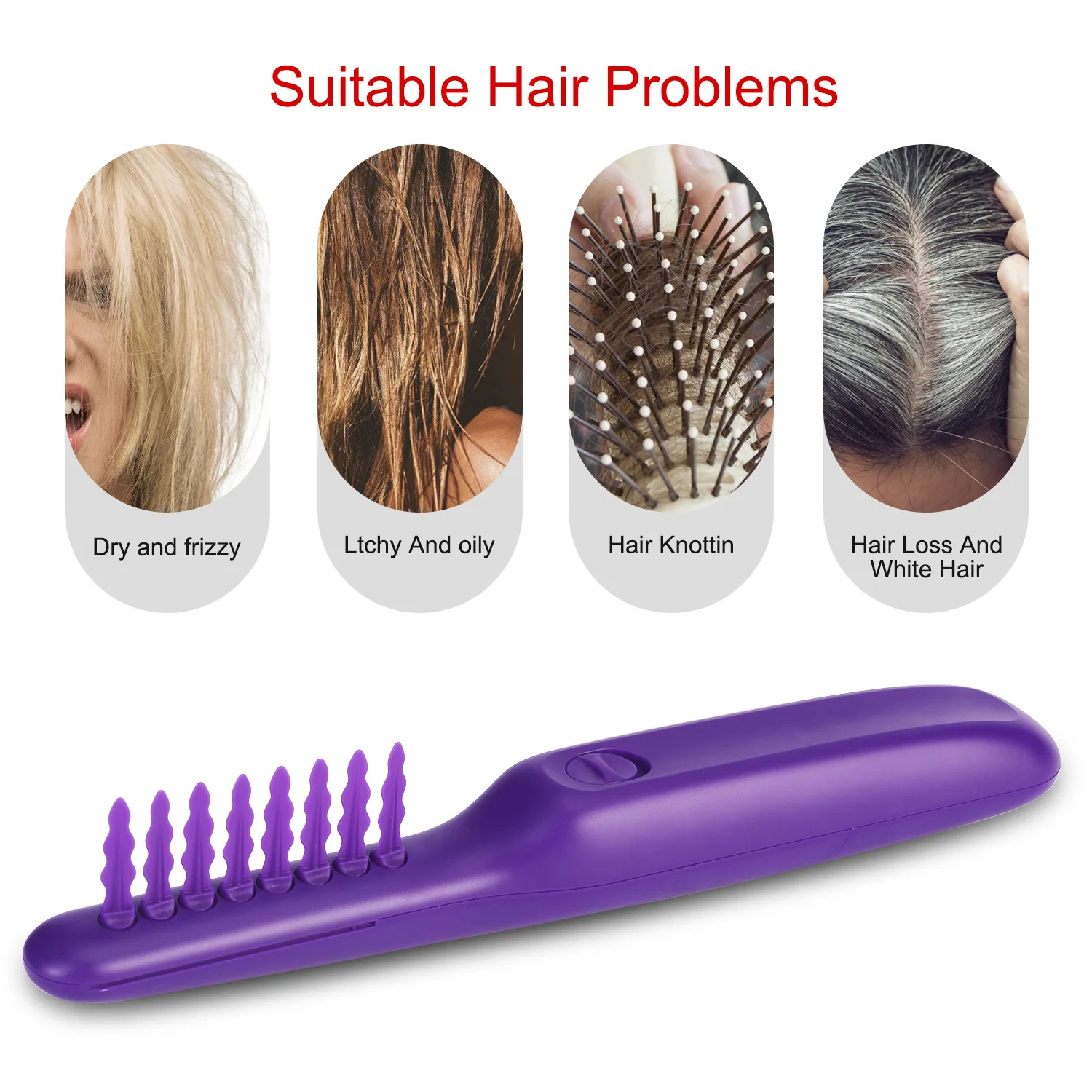 Electric Detangling Brush Automated Hair-Detangler - Automatic Hair Detangler Brush Wet Or Dry Use Purple Hair Brush