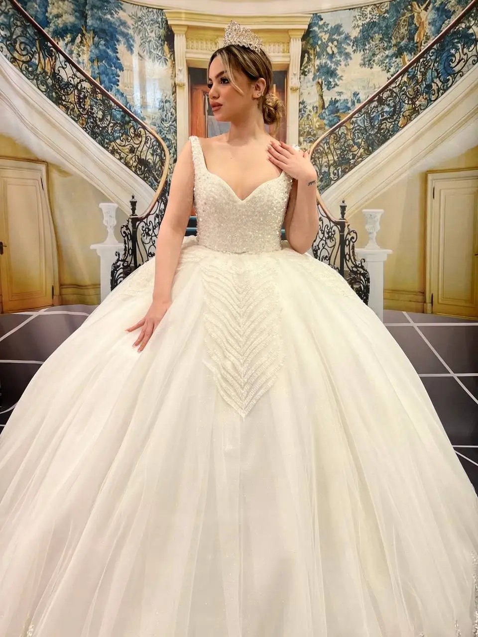 Turkish Woman Wedding Dress Bridal Gown Elegant Long Party Dress Evening Dress Chiffon Tulle Satin Luxury High Quality