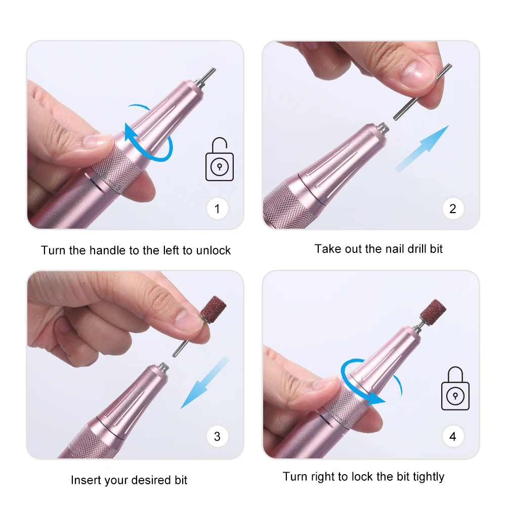 ANZUO Hot Sale Portable Cordless Nail Drill 35000rpm Pink Portable Electric Professional Nail Drill Machine